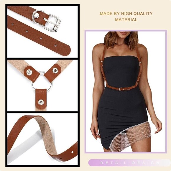 Plus Size Faux Leather Body Harness Black Adjustable Punk Belt Women main image 4